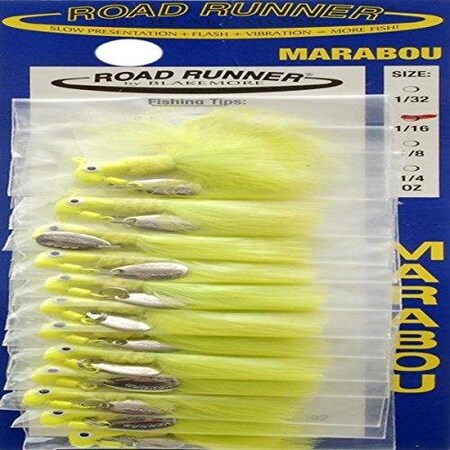 Road Runner Marabou Jig WSpinner, 116 Oz ChartreuseChartreuse Strip, Strip Card 1002-012